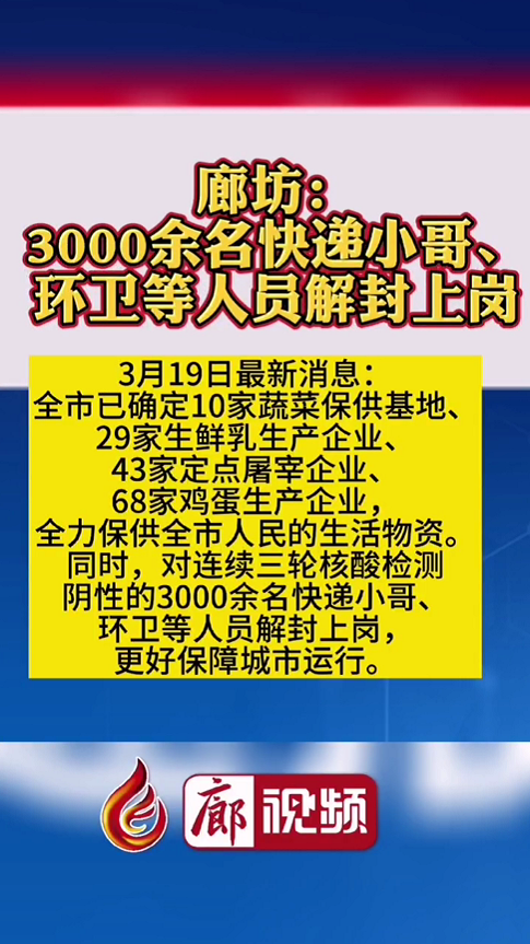  廊視頻 | 廊坊：3000余名快遞小哥、環(huán)衛(wèi)等人員解封上崗